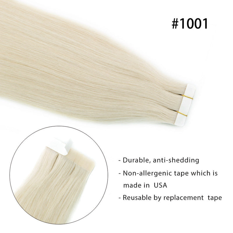 #1001 100% Human Remy Hair Tape In Hair Extension Light Color Straight (40Pcs/100Gram)
