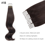 #2 Darkest Brown 100% Human Remy Hair Tape In Hair Extension Dark Color Straight (40Pcs/100Gram)