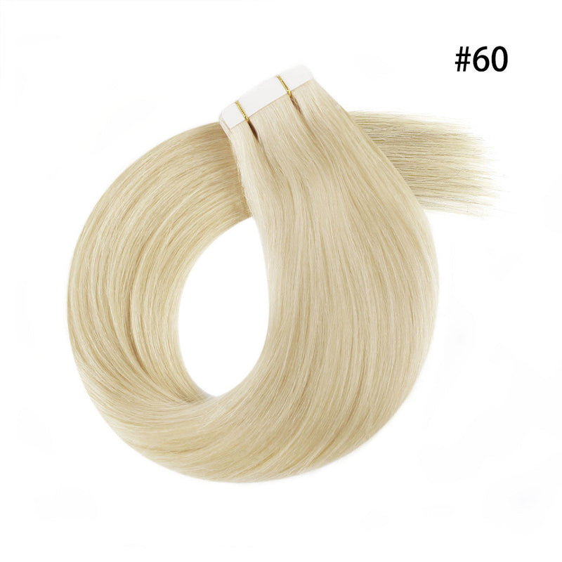#60 White Blonde 100% Human Remy Hair Tape In Hair Extension Light Color Straight (40Pcs/100Gram)
