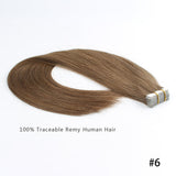 #6 Chestnut Brown 100% Human Remy Hair Tape In Hair Extension Dark Color Straight (40Pcs/100Gram)