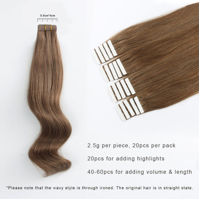#6 Chestnut Brown 100% Human Remy Hair Tape In Hair Extension Dark Color Straight (40Pcs/100Gram)