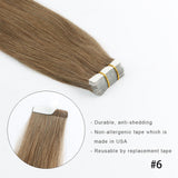 #6 Chestnut Brown 100% Human Remy Hair Tape In Hair Extension Dark Color Straight (40Pcs/100Gram)