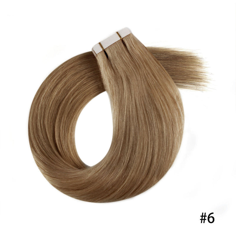 #6 Chestnut Brown 100% Human Remy Hair Tape In Hair Extension Dark Color Straight (40Pcs/100Gram)