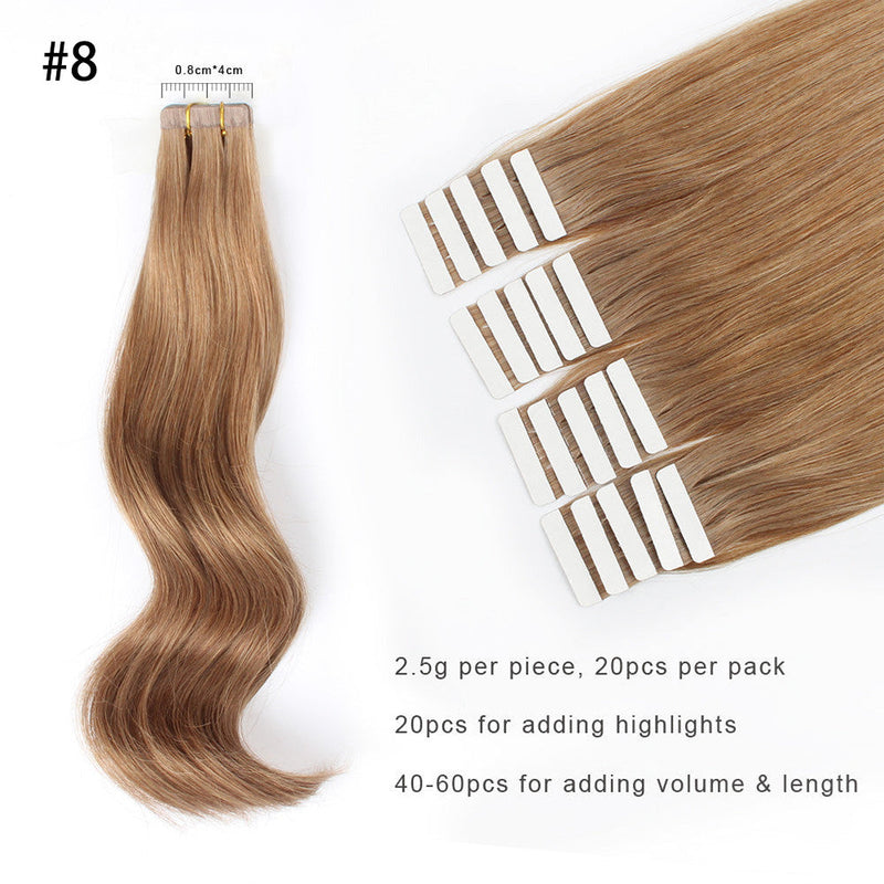 #8 Light Brown 100% Human Remy Hair Tape In Hair Extension Dark Color Straight (40Pcs/100Gram)