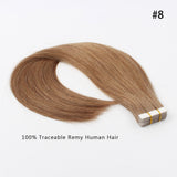 #8 Light Brown 100% Human Remy Hair Tape In Hair Extension Dark Color Straight (40Pcs/100Gram)