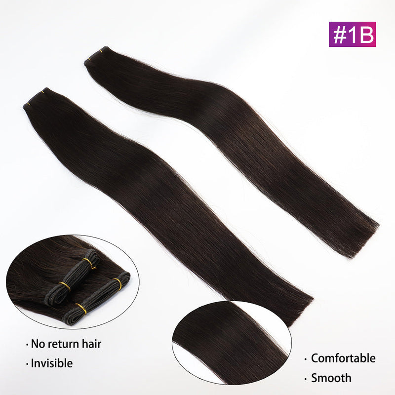 #1B Straight Seamless Invisible Genius Weft 100% Human Remy Hair Hair Extensions Dark Color (50grams/pcs)x2 Total 100g Natural Black