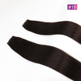 #1B Straight Seamless Invisible Genius Weft 100% Human Remy Hair Hair Extensions Dark Color (50grams/pcs)x2 Total 100g Natural Black