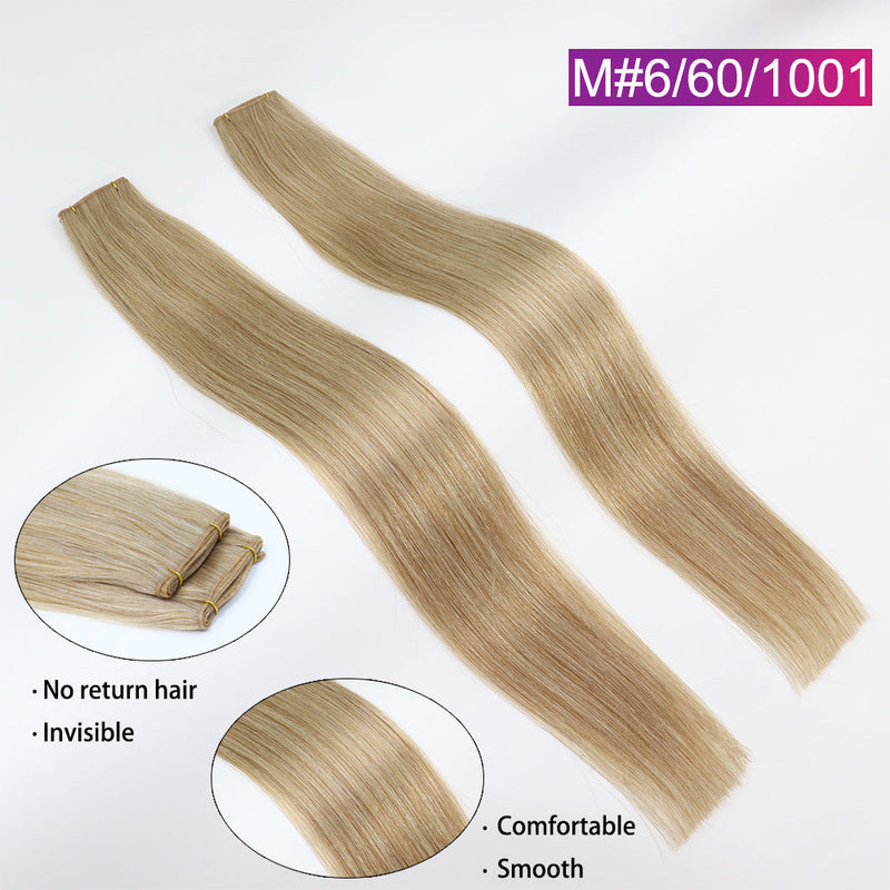 M#6/60/1001 Straight Seamless Invisible Genius Weft 100% Human Remy Hair Hair Extensions Mix Color (50grams/pcs)x2 Total 100g