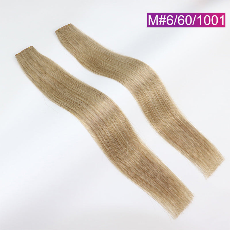 M#6/60/1001 Straight Seamless Invisible Genius Weft 100% Human Remy Hair Hair Extensions Mix Color (50grams/pcs)x2 Total 100g