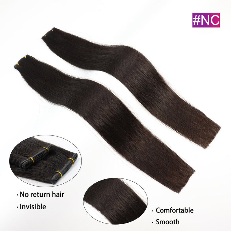 #NC Straight Seamless Invisible Genius Weft 100% Human Remy Hair Hair Extensions Dark Color (50grams/pcs)x2 Total 100g Natural Black