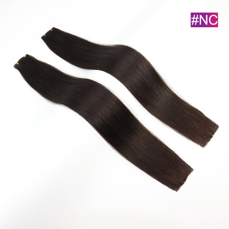 #NC Straight Seamless Invisible Genius Weft 100% Human Remy Hair Hair Extensions Dark Color (50grams/pcs)x2 Total 100g Natural Black