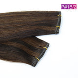 #P#1B/2  Straight Seamless Invisible Genius Weft 100% Human Remy Hair Hair Extensions Mix Color (50grams/pcs)x2 Total 100g