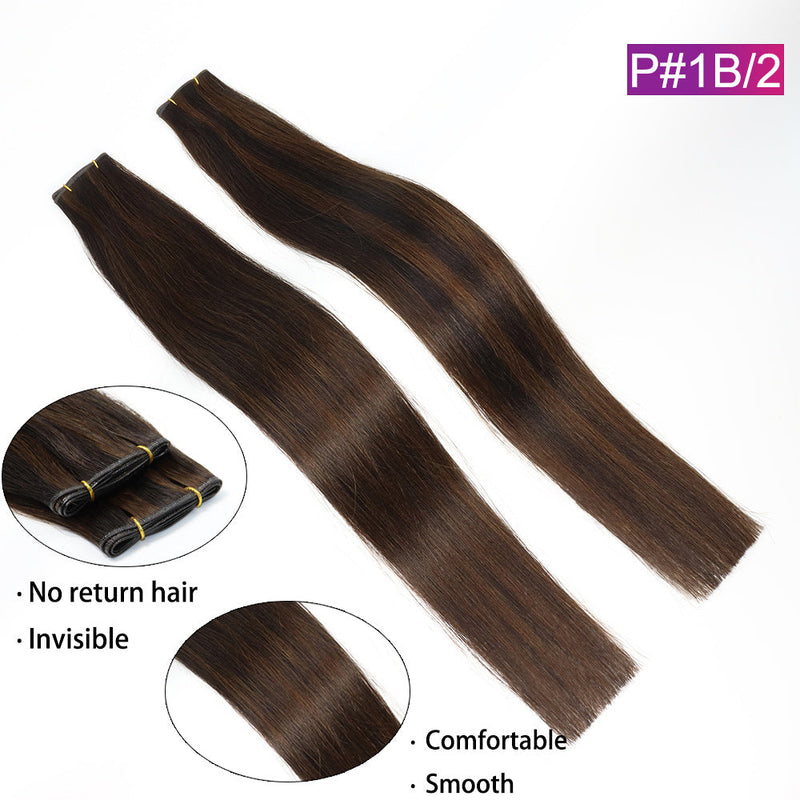 #P#1B/2  Straight Seamless Invisible Genius Weft 100% Human Remy Hair Hair Extensions Mix Color (50grams/pcs)x2 Total 100g