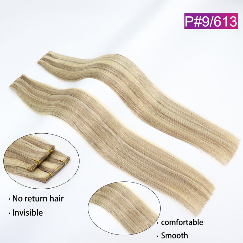 P#9/613 Straight Seamless Invisible Genius Weft 100% Human Remy Hair Hair Extensions Mix Color (50grams/pcs)x2 Total 100g