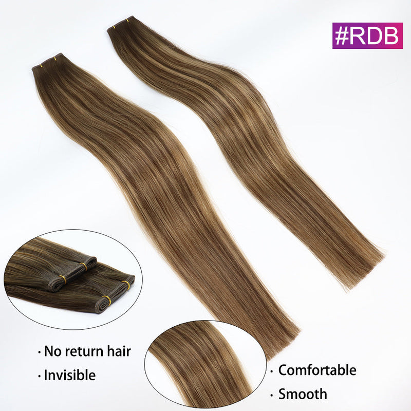 #RDB Straight Seamless Invisible Genius Weft 100% Human Remy Hair Hair Extensions Mix Color (50grams/pcs)x2 Total 100g