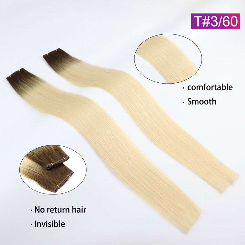 T#3/60 Straight Seamless Invisible Genius Weft 100% Human Remy Hair Hair Extensions Mix Color (50grams/pcs)x2 Total 100g