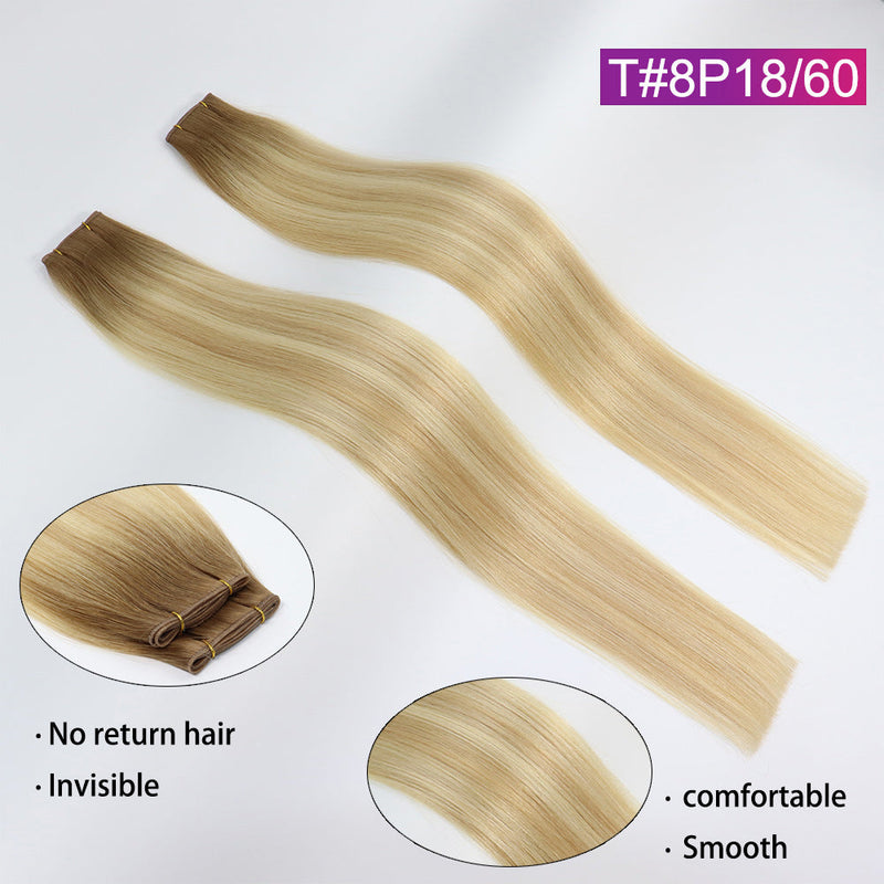 T#8P18/60 Straight Seamless Invisible Genius Weft 100% Human Remy Hair Hair Extensions Mix Color (50grams/pcs)x2 Total 100g