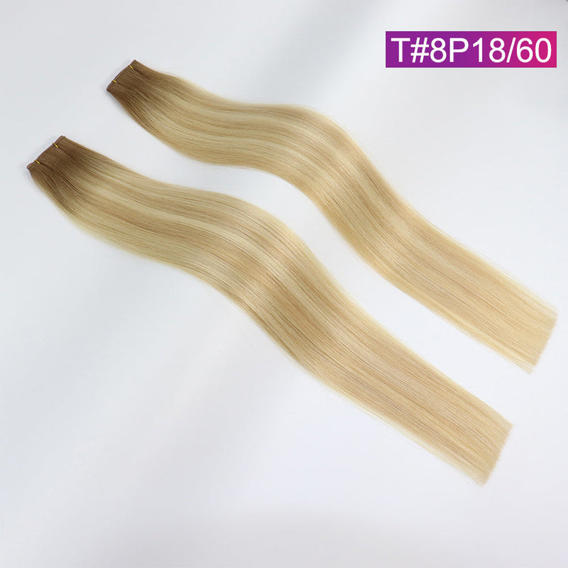 T#8P18/60 Straight Seamless Invisible Genius Weft 100% Human Remy Hair Hair Extensions Mix Color (50grams/pcs)x2 Total 100g