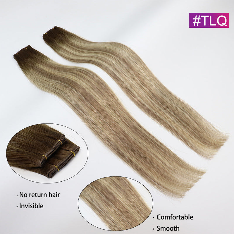 #TLQ Straight Seamless Invisible Genius Weft 100% Human Remy Hair Hair Extensions Mix Color (50grams/pcs)x2 Total 100g