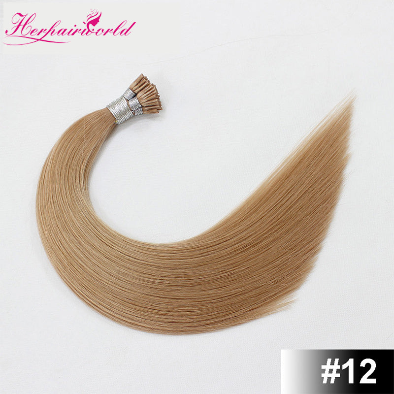 #12 Golden Brown Stick Hair I Tip Remy Hair Extension Straight Light Color (100pcs - 100g£©
