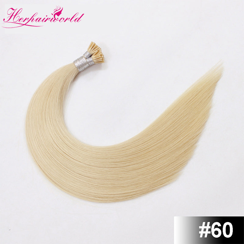 #60 White Blonde Stick Hair I Tip Remy Hair Extension Straight Light Color (100pcs - 100g£©
