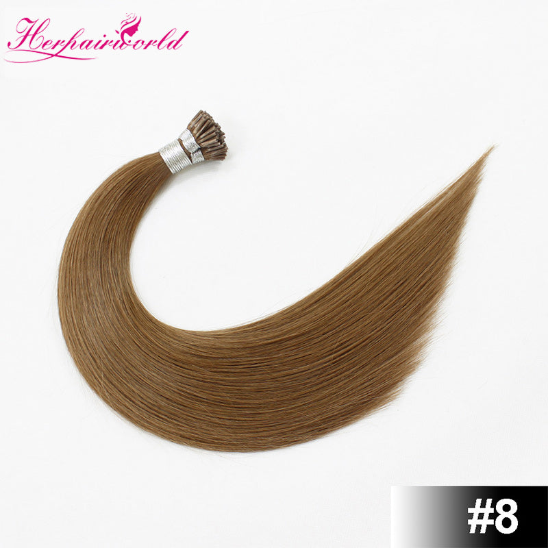 #8 Light Brown Stick Hair I Tip Remy Hair Extension Straight Dark Color (100pcs - 100g£©