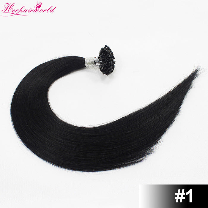 #1 Jet Black Stick Hair U TIP Remy Hair Extension Straight Dark Color (100pcs - 100g£©