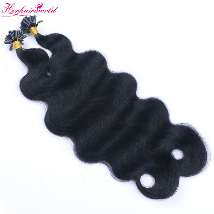 #1B Natural Black Stick Hair U TIP Remy Hair Extension Body Wave Dark Color (100pcs - 100g£©