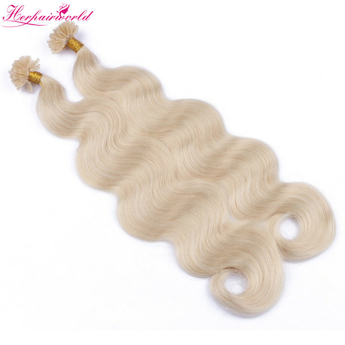 #60 White Blonde Stick Hair U TIP Remy Hair Extension Body Wave Light Color (100pcs - 100g£©