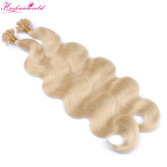 #613 Bleach Blonde Stick Hair U TIP Remy Hair Extension Body Wave Light Color (100pcs - 100g£©