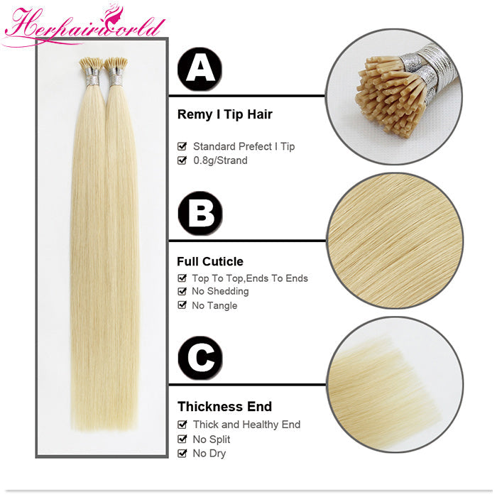 Dark Color & Mix Color & Light Color Stick Hair I Tip Remy Hair Extension Straight (100pcs - 100g)