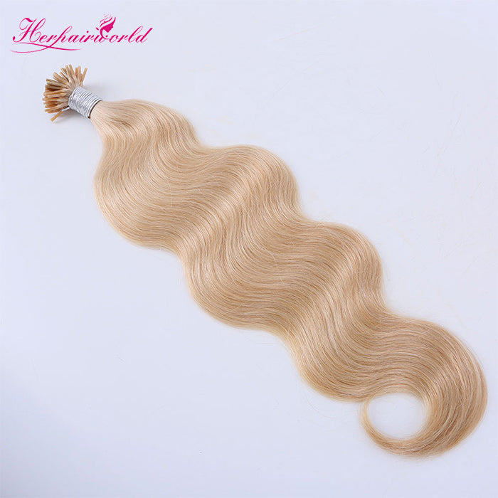 #60 White Blonde Stick Hair I Tip Remy Hair Extension Body Wave Light Color (100pcs - 100g£©