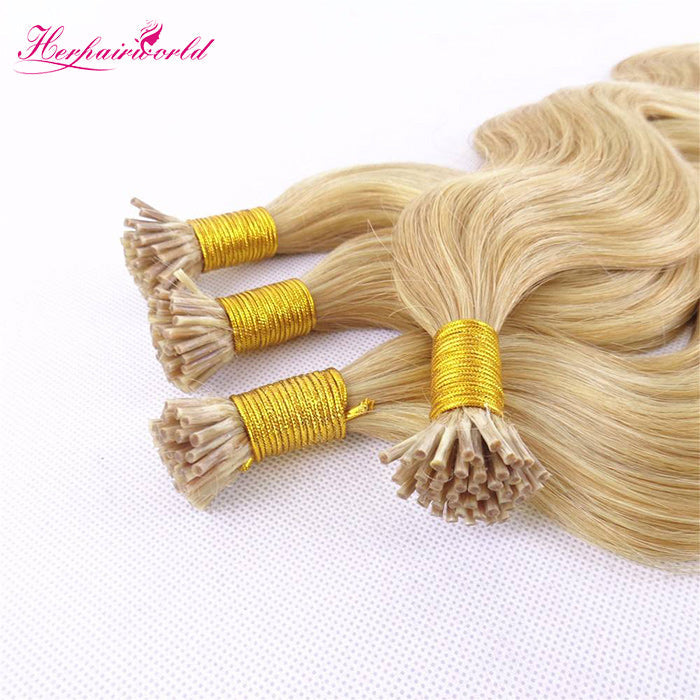 #613 Bleach Blonde Stick Hair I Tip Remy Hair Extension Body Wave Light Color (100pcs - 100g£©