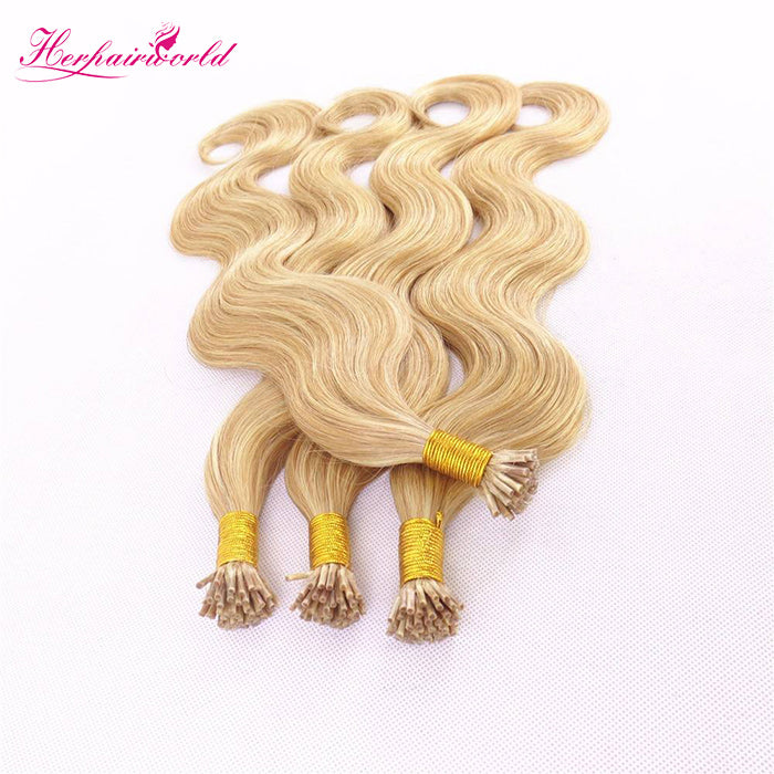 #613 Bleach Blonde Stick Hair I Tip Remy Hair Extension Body Wave Light Color (100pcs - 100g£©