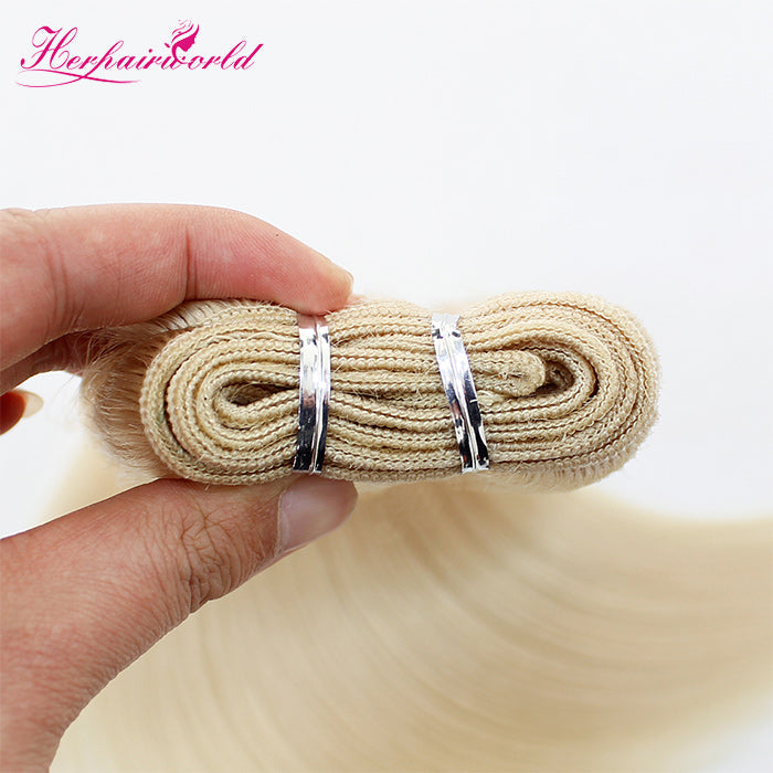 #613 Bleach Blonde 100% Human Remy Hair Weft Straight Light Color Light Color (100Gram/Pcs)